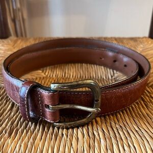 Men’s LL Bean Leather Belt Brown Brass Coloured Buckle Casual Size 36